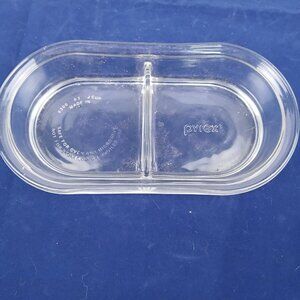 Pyrex Oval Clear Divided Baking Dish 2 Cup #8300 Oven Microwave Safe